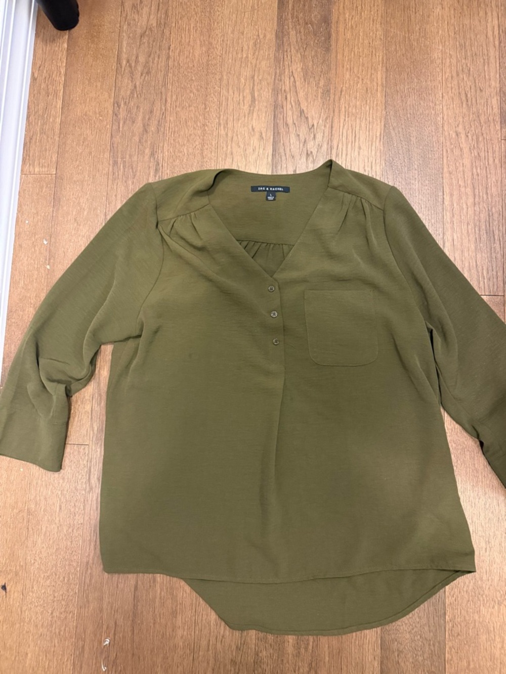 ZAC & RACHEL Olive Green V-Neck Buttoned Blouse